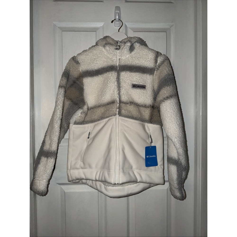 NEW Columbia Women's Winter Pass Hooded Full Zip M White Gray Fleece Outdoor